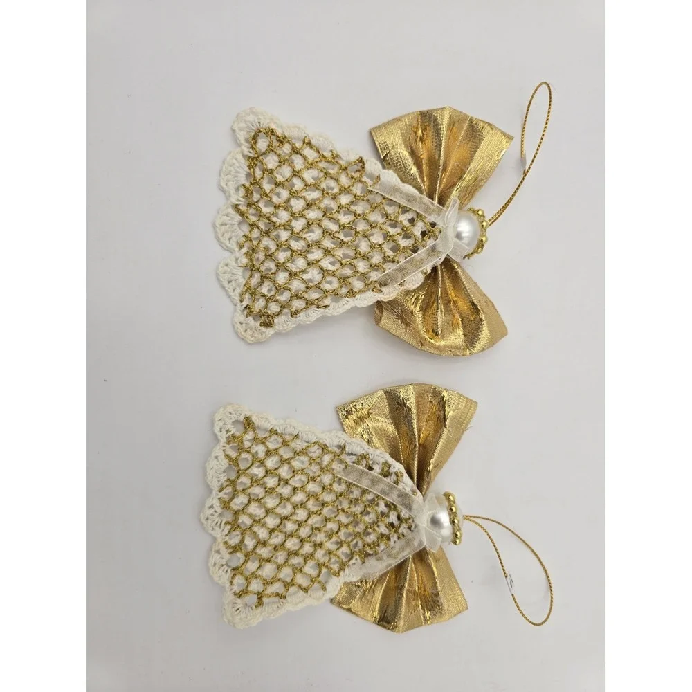Avon Crochet Angels in Gift Box Gold White Vintage Set of 2 Christmas Ornaments